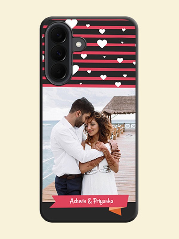 White Color Love Symbols with Pink Lines Pattern On Space Black Custom Soft Matte Mobile Back Cover - Samsung Galaxy A37 5G