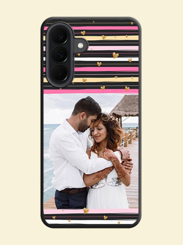 Multicolor Lines and Golden Love Symbols Design on Photo On Space Black Custom Soft Matte Mobile Back Cover - Samsung Galaxy A37 5G