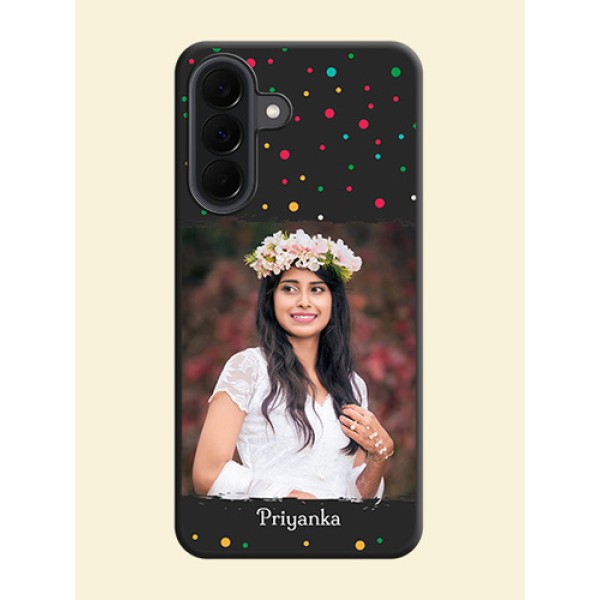Multicolor Dotted Pattern with Text On Space Black Custom Soft Matte Mobile Back Cover - Samsung Galaxy A37 5G Multicolor Dotted Pattern with Text On Space Black Custom Soft Matte Mobile Back Cover - Samsung Galaxy A37 5G