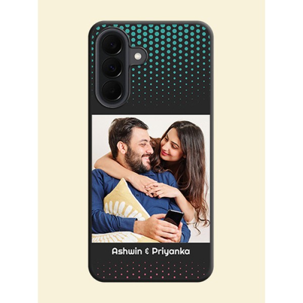 Faded Dots with Grunge Photo Frame and Text On Space Black Custom Soft Matte Mobile Back Cover - Samsung Galaxy A37 5G Faded Dots with Grunge Photo Frame and Text On Space Black Custom Soft Matte Mobile Back Cover - Samsung Galaxy A37 5G