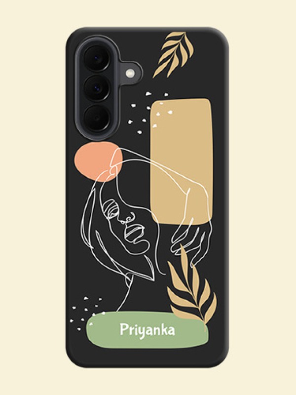 Custom Text With Line Art Of Women & Leaves Design On Space Black Custom Soft Matte Mobile Back Cover - Samsung Galaxy A37 5G