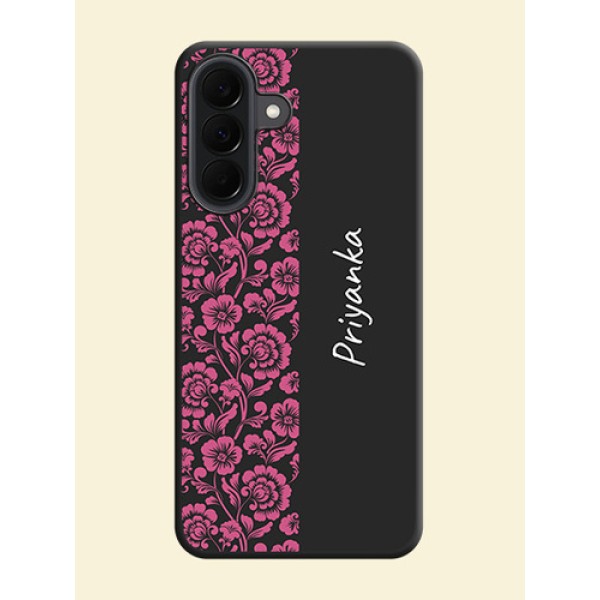 Pink Floral Pattern Design With Custom Text On Space Black Custom Soft Matte Mobile Back Cover - Samsung Galaxy A37 5G Pink Floral Pattern Design With Custom Text On Space Black Custom Soft Matte Mobile Back Cover - Samsung Galaxy A37 5G