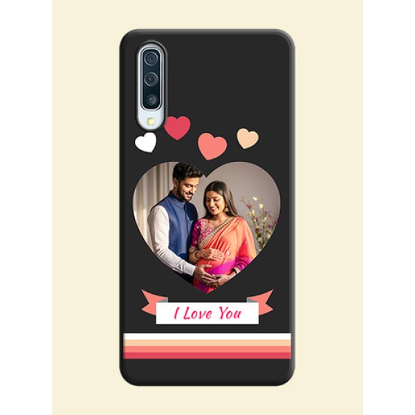Love Shaped Photo with Colorful Stripes on Personalised Space Black Soft Matte Cases - Galaxy A50