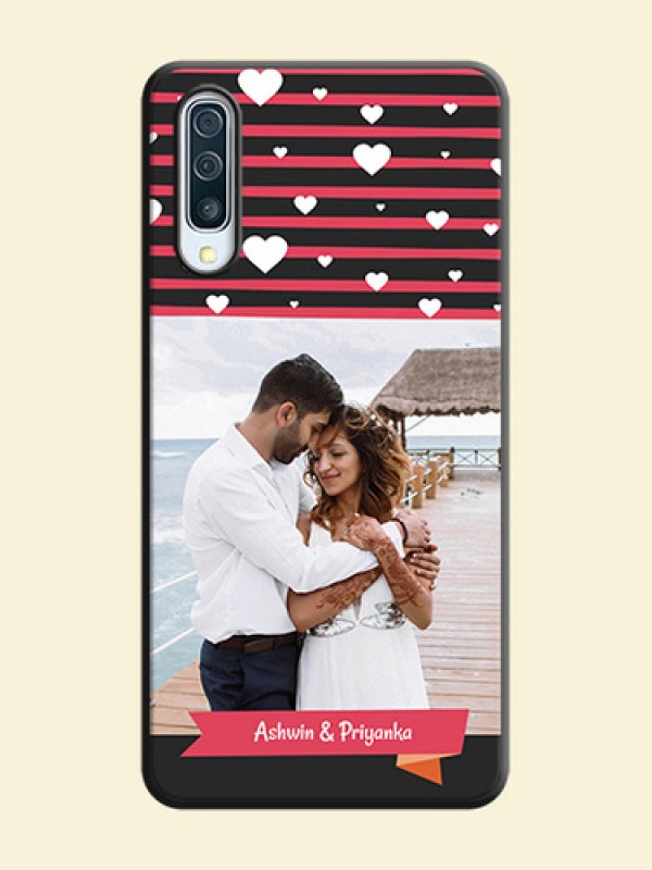 White Color Love Symbols with Pink Lines Pattern on Space Black Custom Soft Matte Phone Cases - Galaxy A50