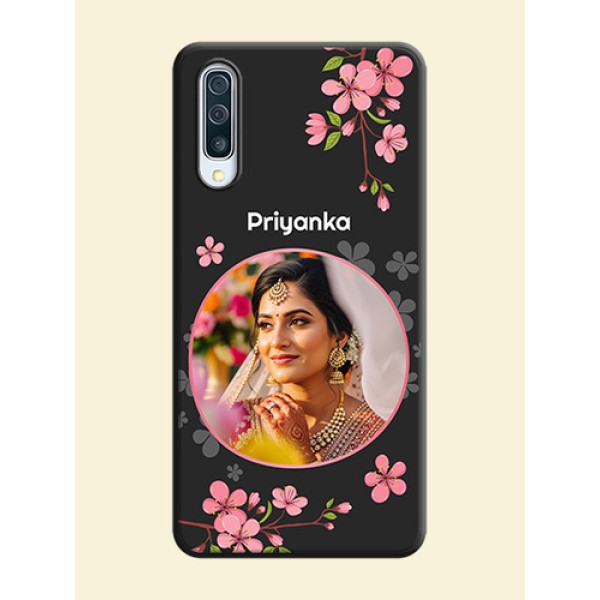Round Image with Pink Color Floral Design - Photo on Space Black Soft Matte Back Cover - Galaxy A50 Round Image with Pink Color Floral Design - Photo on Space Black Soft Matte Back Cover - Galaxy A50