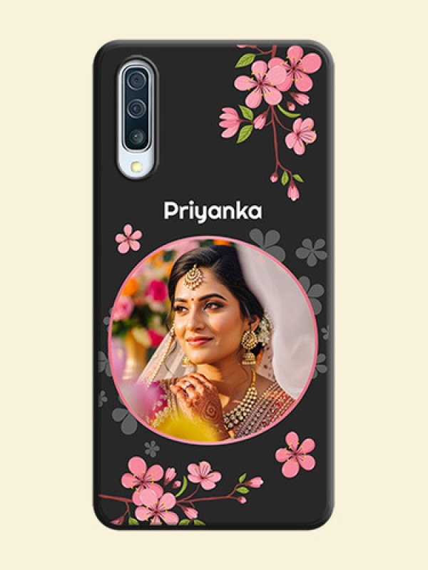 Round Image with Pink Color Floral Design - Photo on Space Black Soft Matte Back Cover - Galaxy A50