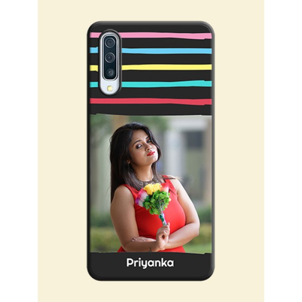 Multicolor Lines with Image on Space Black Personalized Soft Matte Phone Covers - Galaxy A50 Multicolor Lines with Image on Space Black Personalized Soft Matte Phone Covers - Galaxy A50