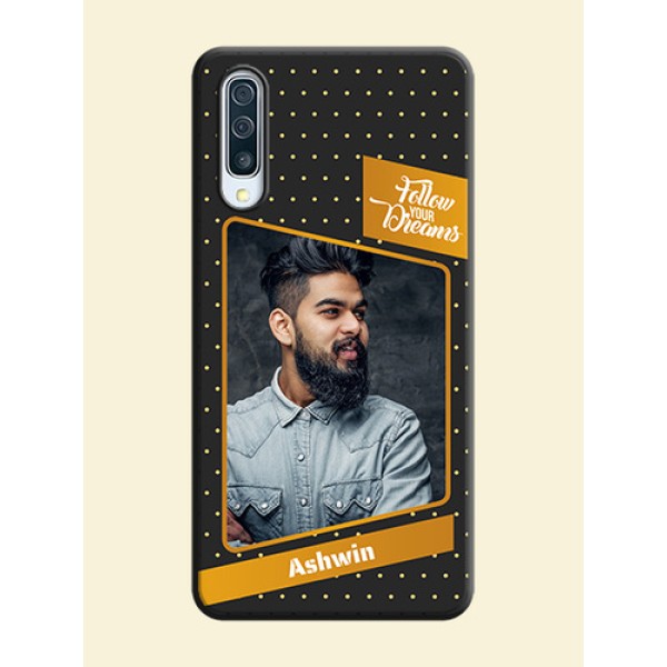 Follow Your Dreams with White Dots on Space Black Custom Soft Matte Phone Cases - Galaxy A50 Follow Your Dreams with White Dots on Space Black Custom Soft Matte Phone Cases - Galaxy A50
