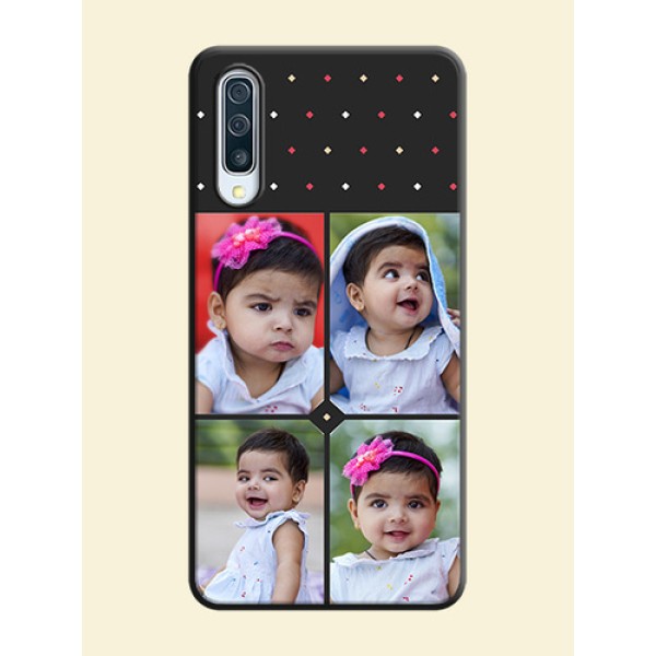 Multicolor Dotted Pattern with 4 Image Holder on Space Black Custom Soft Matte Phone Cases - Galaxy A50 Multicolor Dotted Pattern with 4 Image Holder on Space Black Custom Soft Matte Phone Cases - Galaxy A50