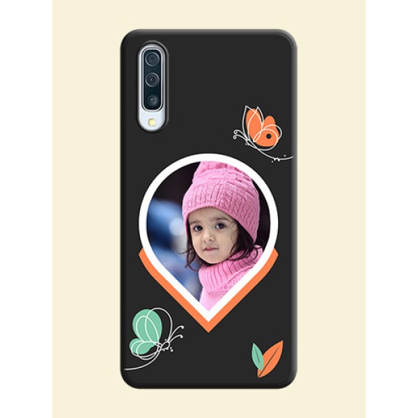 Upload Pic With Simple Butterly Design On Space Black Personalized Soft Matte Phone Covers -Samsung Galaxy A50 Upload Pic With Simple Butterly Design On Space Black Personalized Soft Matte Phone Covers -Samsung Galaxy A50