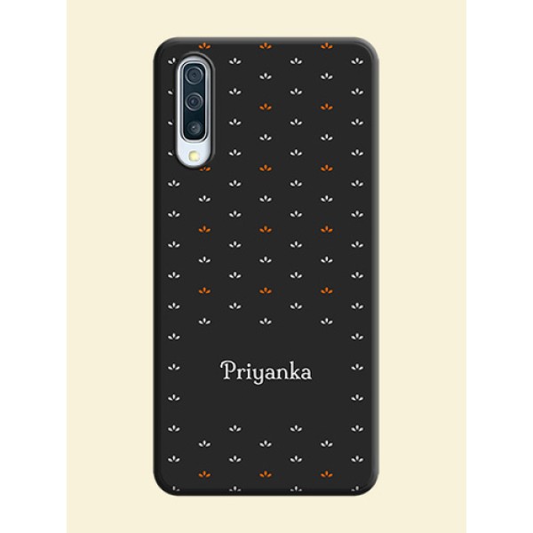 Simple Pattern With Custom Text On Space Black Personalized Soft Matte Phone Covers -Samsung Galaxy A50 Simple Pattern With Custom Text On Space Black Personalized Soft Matte Phone Covers -Samsung Galaxy A50