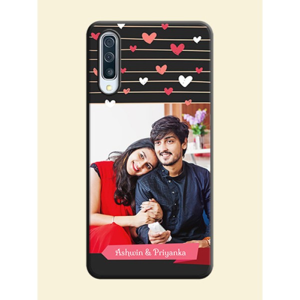 Love Pattern with Name on Pink Ribbon  - Photo on Space Black Soft Matte Back Cover - Galaxy A50S