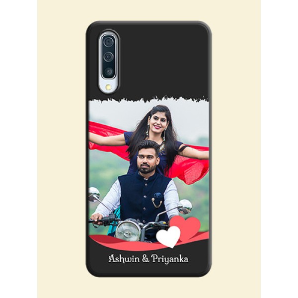 Pink Color Love Shaped Ribbon Design with Text on Space Black Custom Soft Matte Phone Back Cover - Galaxy A50S Pink Color Love Shaped Ribbon Design with Text on Space Black Custom Soft Matte Phone Back Cover - Galaxy A50S