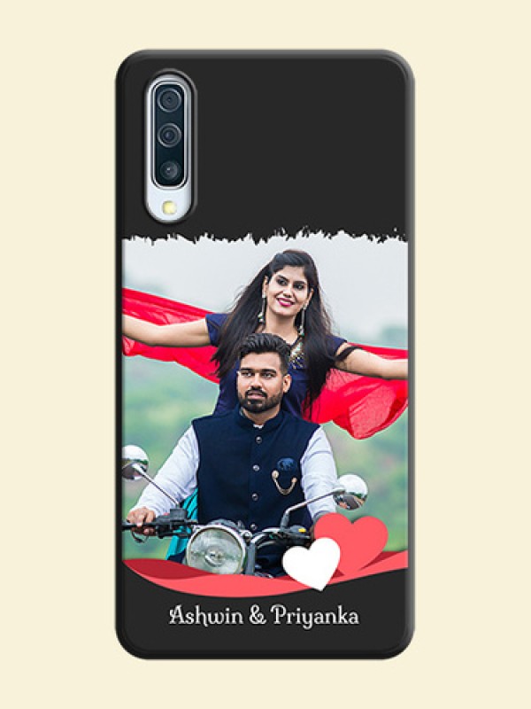 Pink Color Love Shaped Ribbon Design with Text on Space Black Custom Soft Matte Phone Back Cover - Galaxy A50S