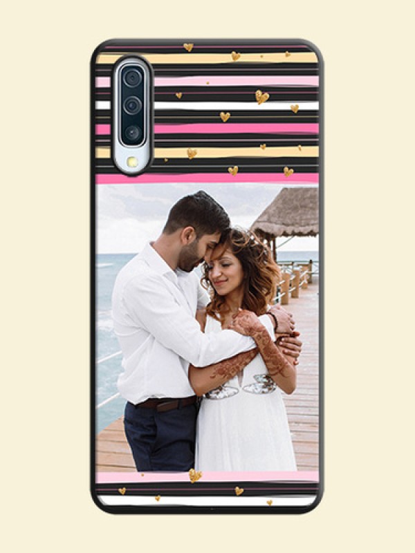 Multicolor Lines and Golden Love Symbols Design - Photo on Space Black Soft Matte Mobile Cover - Galaxy A50S