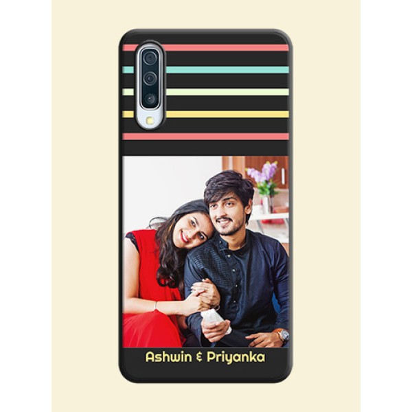 Color Stripes with Photo and Text - Photo on Space Black Soft Matte Mobile Case - Galaxy A50S Color Stripes with Photo and Text - Photo on Space Black Soft Matte Mobile Case - Galaxy A50S