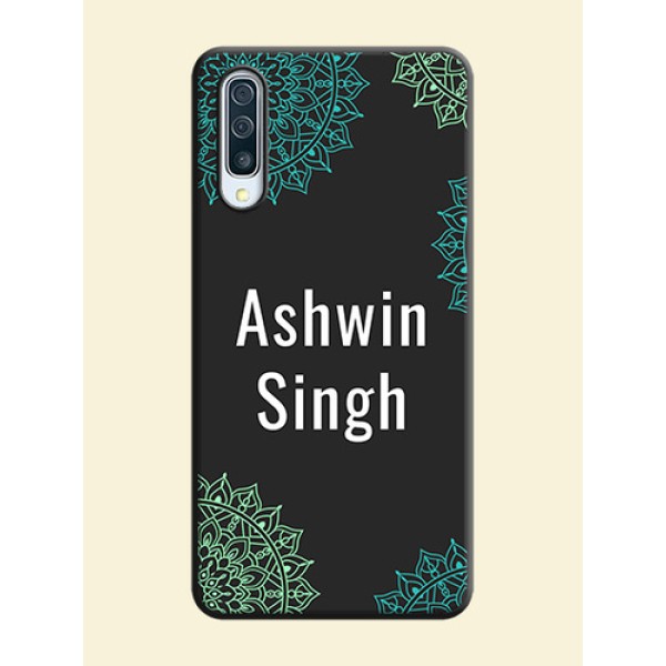 Your Name with Floral Design on Space Black Custom Soft Matte Back Cover - Galaxy A50S