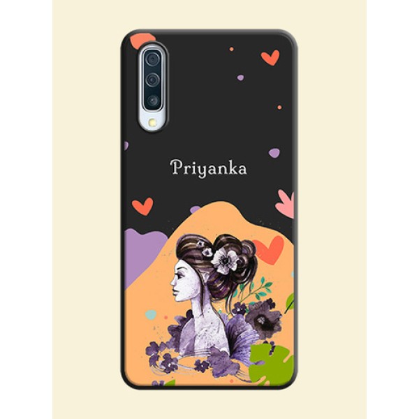 Namecase For Her With Fancy Lady Image On Space Black Personalized Soft Matte Phone Covers -Samsung Galaxy A50S