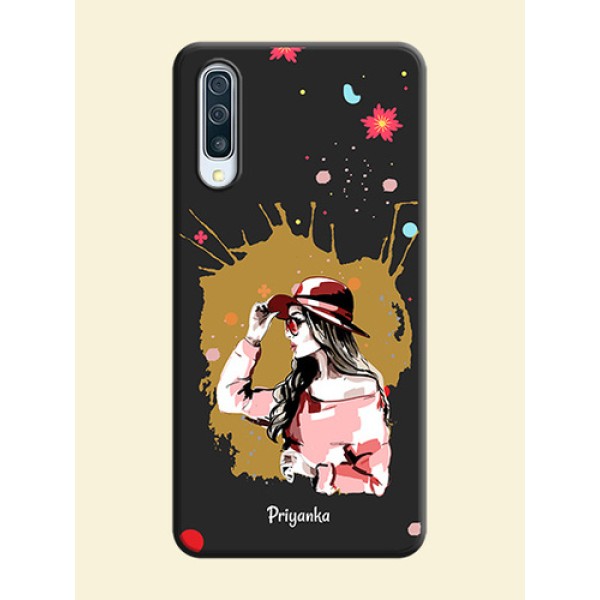 Mordern Lady With Color Splash Background With Custom Text On Space Black Personalized Soft Matte Phone Covers -Samsung Galaxy A50S