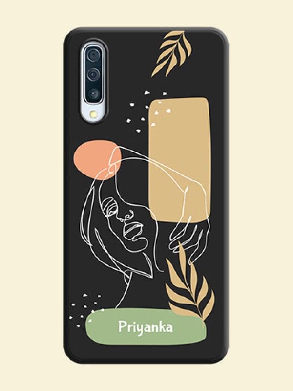Custom Text With Line Art Of Women & Leaves Design On Space Black Personalized Soft Matte Phone Covers -Samsung Galaxy A50S