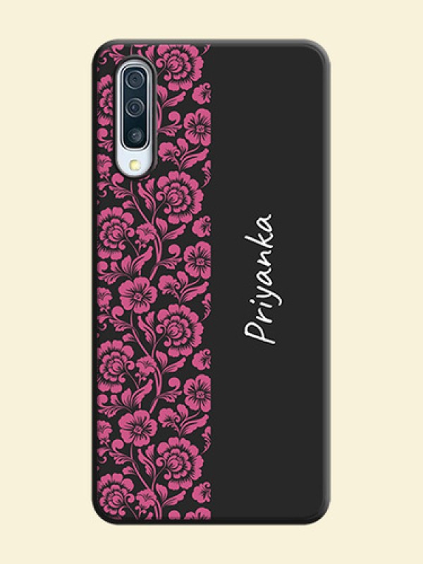 Pink Floral Pattern Design With Custom Text On Space Black Personalized Soft Matte Phone Covers -Samsung Galaxy A50S