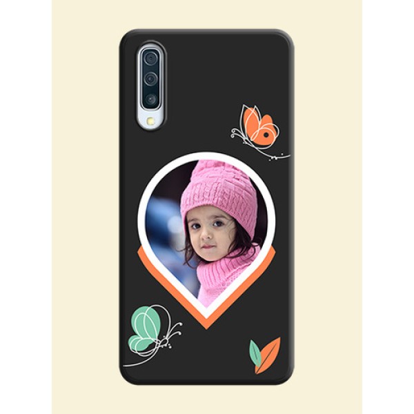 Upload Pic With Simple Butterly Design On Space Black Personalized Soft Matte Phone Covers -Samsung Galaxy A50S Upload Pic With Simple Butterly Design On Space Black Personalized Soft Matte Phone Covers -Samsung Galaxy A50S