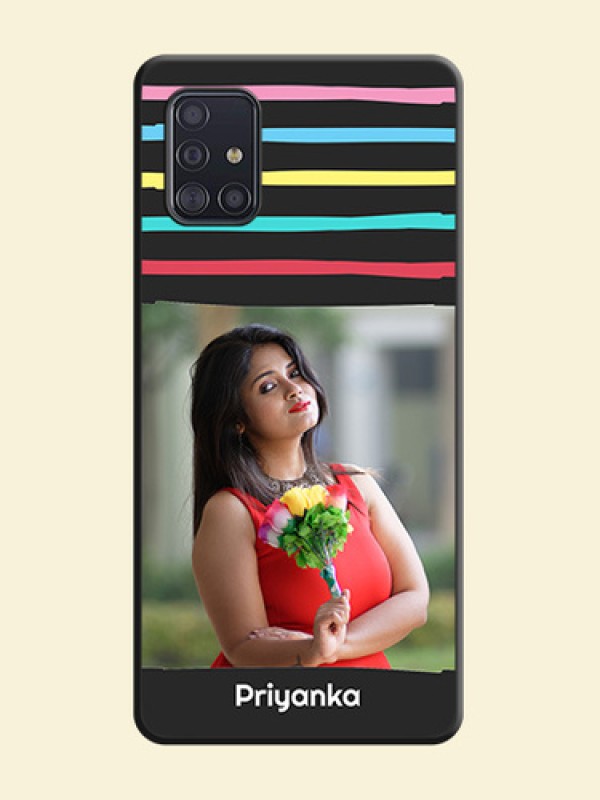 Multicolor Lines with Image on Space Black Personalized Soft Matte Phone Covers - Galaxy A51