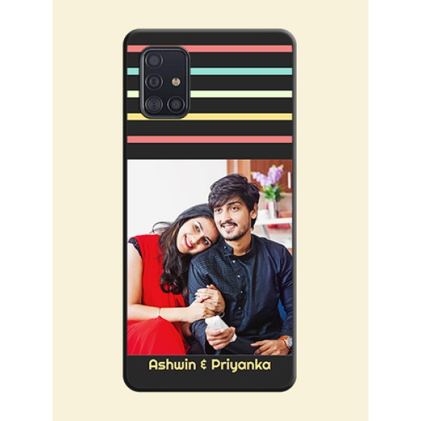 Color Stripes with Photo and Text on Photo on Space Black Soft Matte Mobile Case - Galaxy A51 Color Stripes with Photo and Text on Photo on Space Black Soft Matte Mobile Case - Galaxy A51