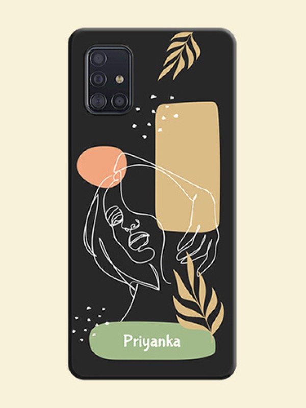 Custom Text With Line Art Of Women & Leaves Design On Space Black Personalized Soft Matte Phone Covers -Samsung Galaxy A51