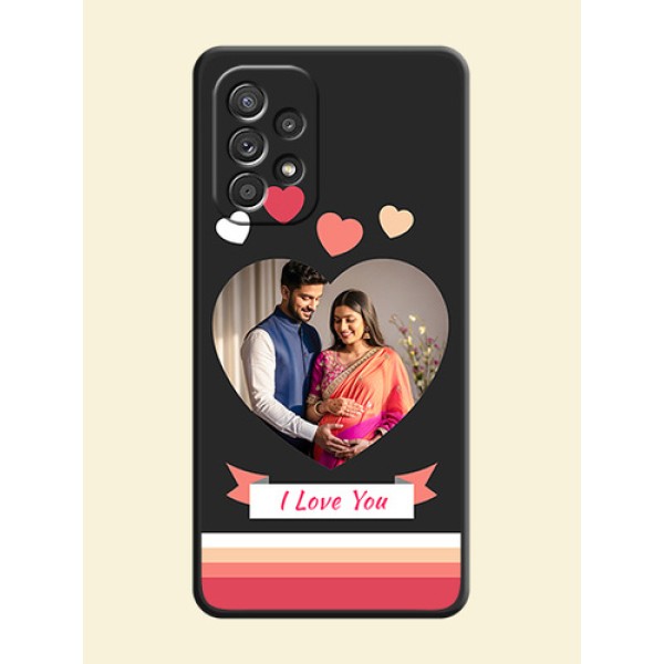 Love Shaped Photo with Colorful Stripes on Personalised Space Black Soft Matte Cases - Galaxy A52s 5G