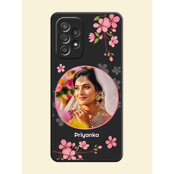 Round Image with Pink Color Floral Design on Photo on Space Black Soft Matte Back Cover - Galaxy A52s 5G Round Image with Pink Color Floral Design on Photo on Space Black Soft Matte Back Cover - Galaxy A52s 5G