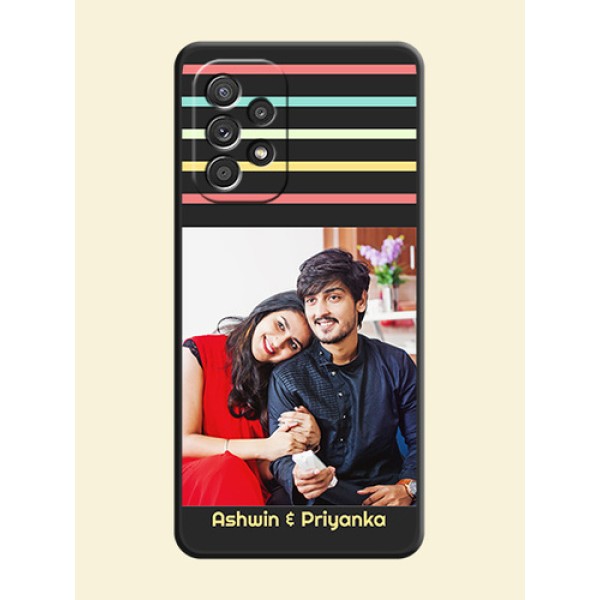 Color Stripes with Photo and Text on Photo on Space Black Soft Matte Mobile Case - Galaxy A52s 5G Color Stripes with Photo and Text on Photo on Space Black Soft Matte Mobile Case - Galaxy A52s 5G