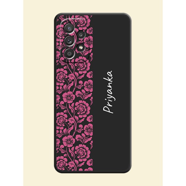 Pink Floral Pattern Design With Custom Text On Space Black Personalized Soft Matte Phone Covers -Samsung Galaxy A52S 5G Pink Floral Pattern Design With Custom Text On Space Black Personalized Soft Matte Phone Covers -Samsung Galaxy A52S 5G