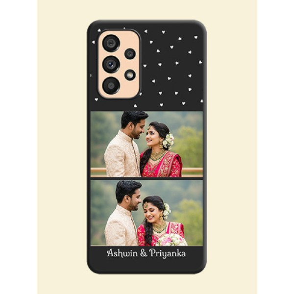 Miniature Love Symbols with Name on Space Black Custom Soft Matte Back Cover - Galaxy A53 5G Miniature Love Symbols with Name on Space Black Custom Soft Matte Back Cover - Galaxy A53 5G