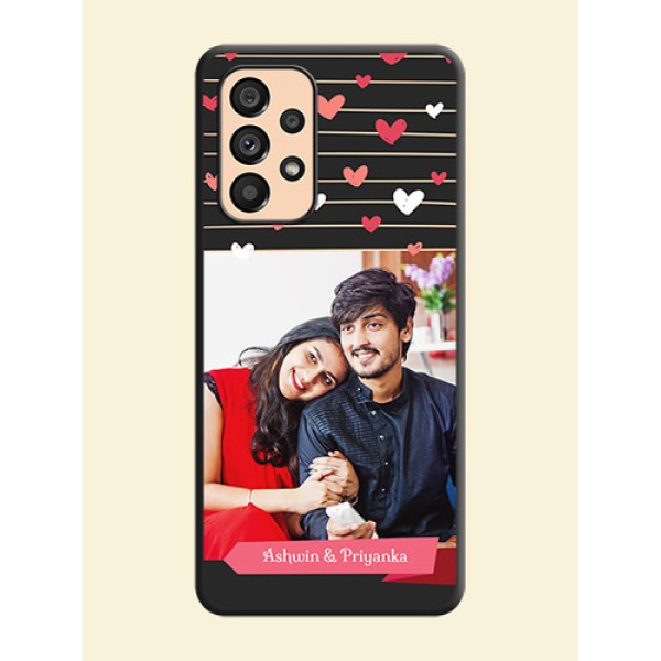 Love Pattern with Name on Pink Ribbon on Photo on Space Black Soft Matte Back Cover - Galaxy A53 5G Love Pattern with Name on Pink Ribbon on Photo on Space Black Soft Matte Back Cover - Galaxy A53 5G