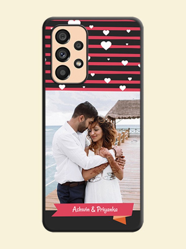 White Color Love Symbols with Pink Lines Pattern on Space Black Custom Soft Matte Phone Cases - Galaxy A53 5G
