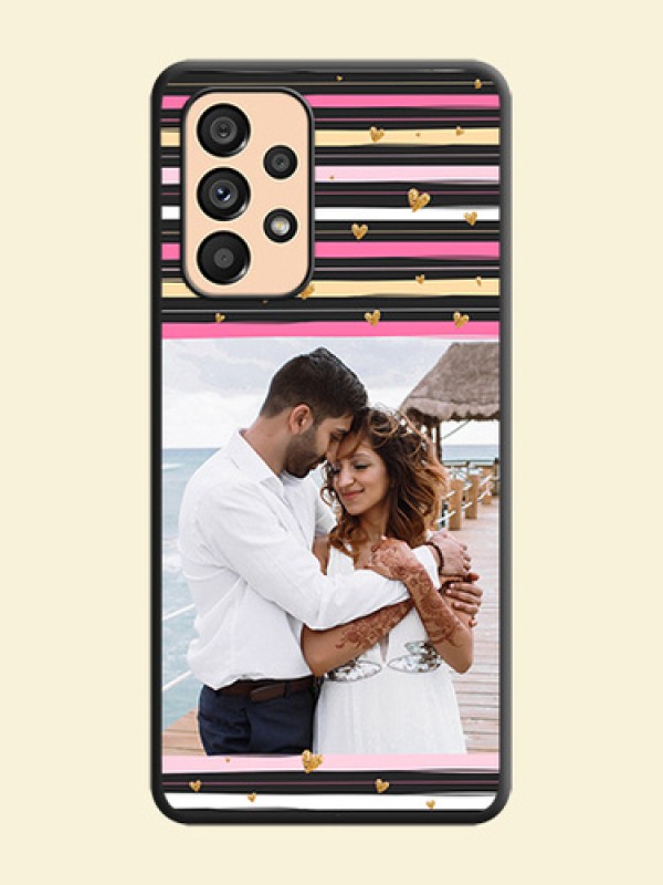 Multicolor Lines and Golden Love Symbols Design on Photo on Space Black Soft Matte Mobile Cover - Galaxy A53 5G