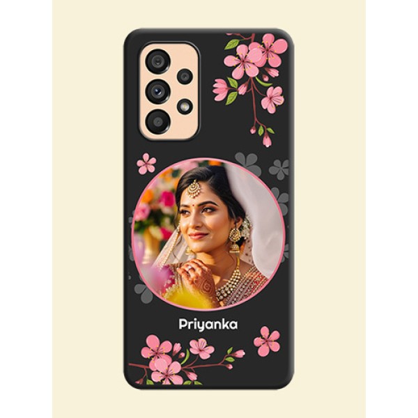 Round Image with Pink Color Floral Design on Photo on Space Black Soft Matte Back Cover - Galaxy A53 5G Round Image with Pink Color Floral Design on Photo on Space Black Soft Matte Back Cover - Galaxy A53 5G