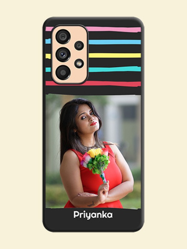 Multicolor Lines with Image on Space Black Personalized Soft Matte Phone Covers - Galaxy A53 5G