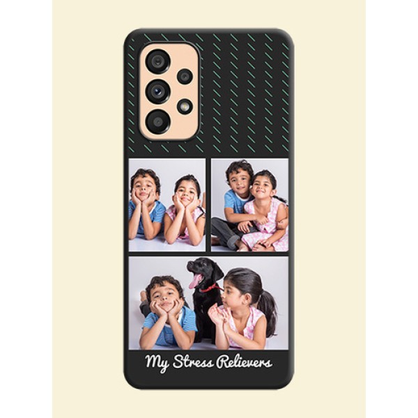 Cross Dotted Pattern with 2 Image Holder on Personalised Space Black Soft Matte Cases - Galaxy A53 5G Cross Dotted Pattern with 2 Image Holder on Personalised Space Black Soft Matte Cases - Galaxy A53 5G