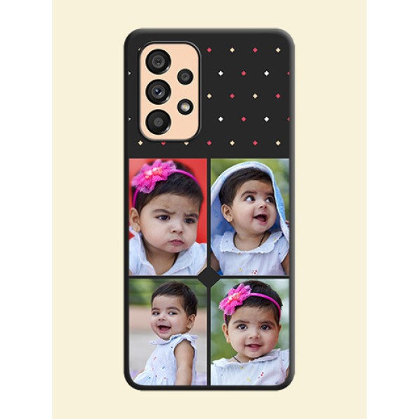 Multicolor Dotted Pattern with 4 Image Holder on Space Black Custom Soft Matte Phone Cases - Galaxy A53 5G Multicolor Dotted Pattern with 4 Image Holder on Space Black Custom Soft Matte Phone Cases - Galaxy A53 5G