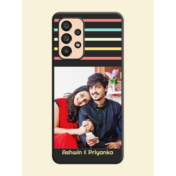 Color Stripes with Photo and Text on Photo on Space Black Soft Matte Mobile Case - Galaxy A53 5G Color Stripes with Photo and Text on Photo on Space Black Soft Matte Mobile Case - Galaxy A53 5G