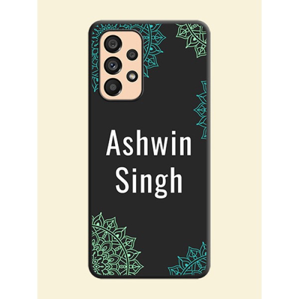 Your Name with Floral Design on Space Black Custom Soft Matte Back Cover - Galaxy A53 5G