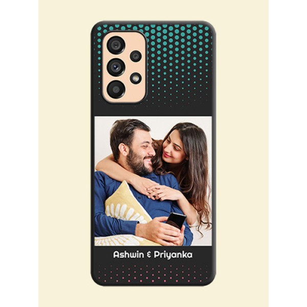 Faded Dots with Grunge Photo Frame and Text on Space Black Custom Soft Matte Phone Cases - Galaxy A53 5G Faded Dots with Grunge Photo Frame and Text on Space Black Custom Soft Matte Phone Cases - Galaxy A53 5G