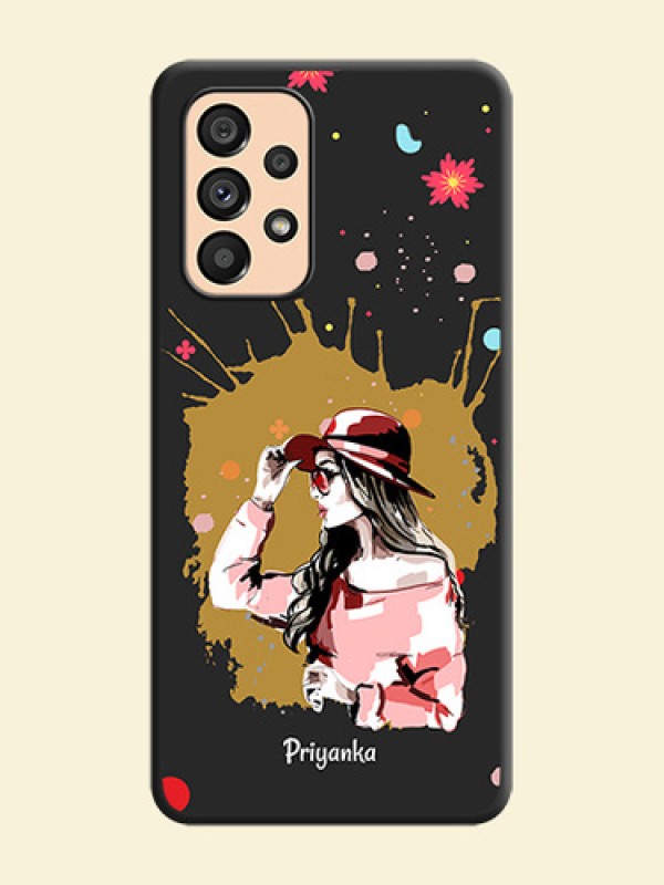 Mordern Lady With Color Splash Background With Custom Text On Space Black Personalized Soft Matte Phone Covers -Samsung Galaxy A53 5G