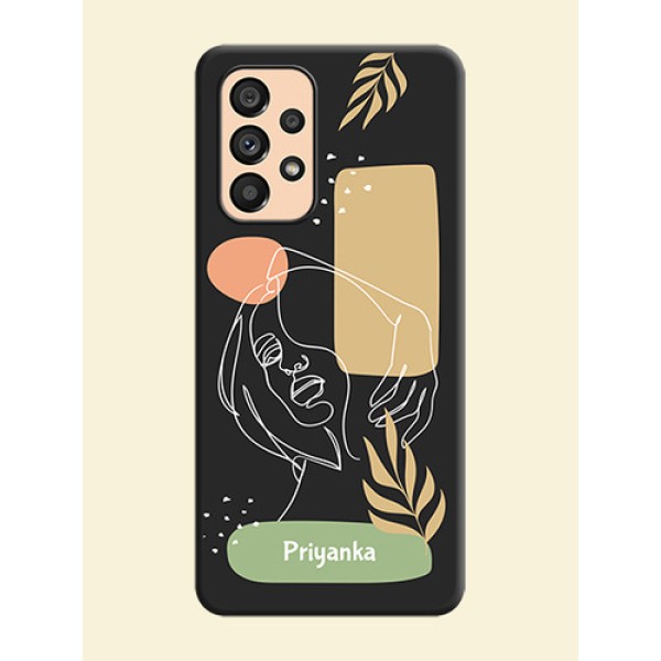 Custom Text With Line Art Of Women & Leaves Design On Space Black Personalized Soft Matte Phone Covers -Samsung Galaxy A53 5G