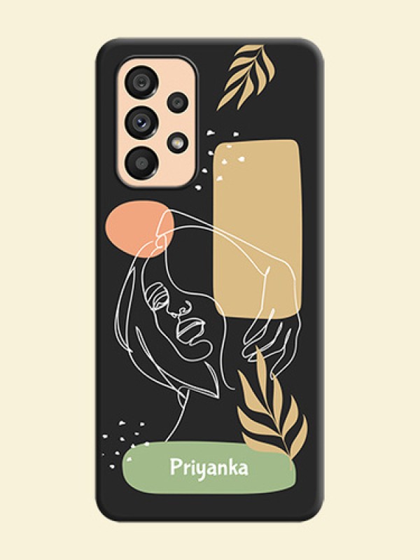Custom Text With Line Art Of Women & Leaves Design On Space Black Personalized Soft Matte Phone Covers -Samsung Galaxy A53 5G