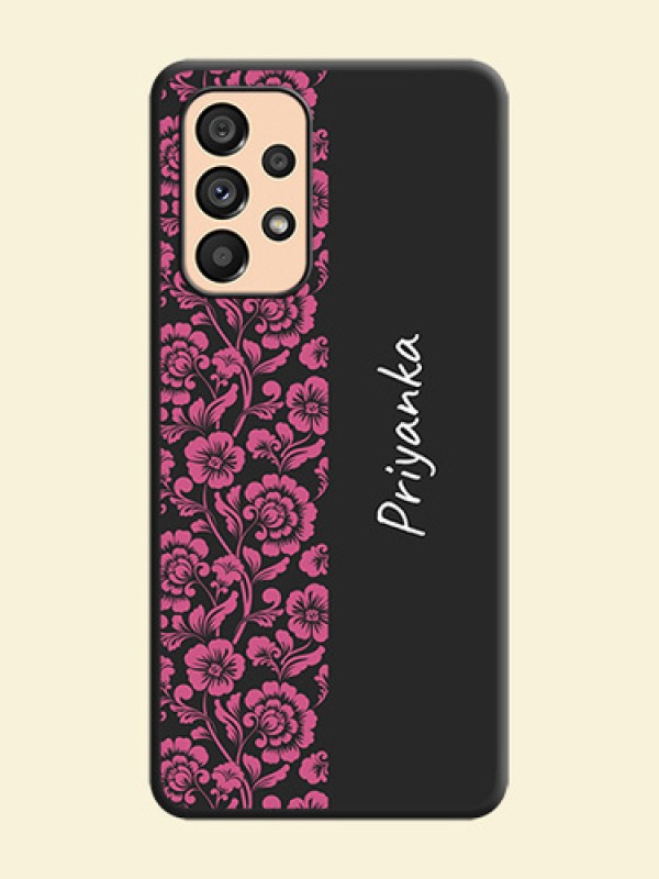Pink Floral Pattern Design With Custom Text On Space Black Personalized Soft Matte Phone Covers -Samsung Galaxy A53 5G