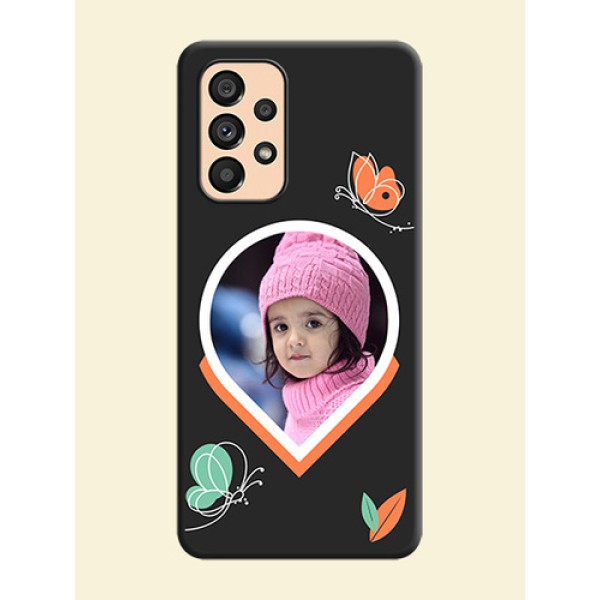 Upload Pic With Simple Butterly Design On Space Black Personalized Soft Matte Phone Covers -Samsung Galaxy A53 5G Upload Pic With Simple Butterly Design On Space Black Personalized Soft Matte Phone Covers -Samsung Galaxy A53 5G