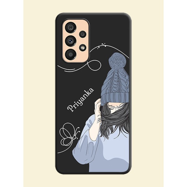 Girl With Blue Winter Outfiit Custom Text Design On Space Black Personalized Soft Matte Phone Covers -Samsung Galaxy A53 5G